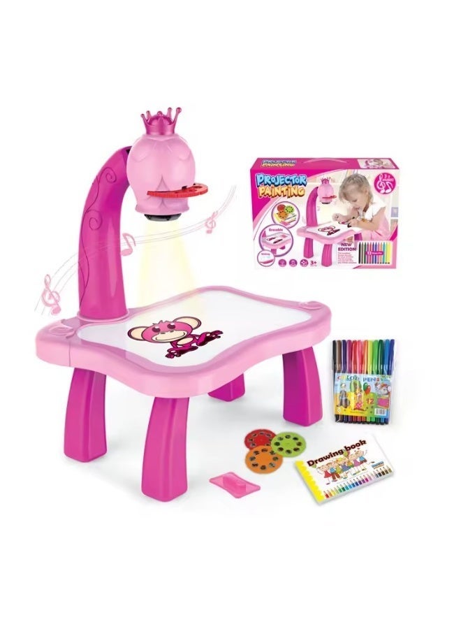 Kids Adjustable Art Drawing Projector Table with Rotating Design, 12 Colour Markers and 24 Projection Patterns - Image 1